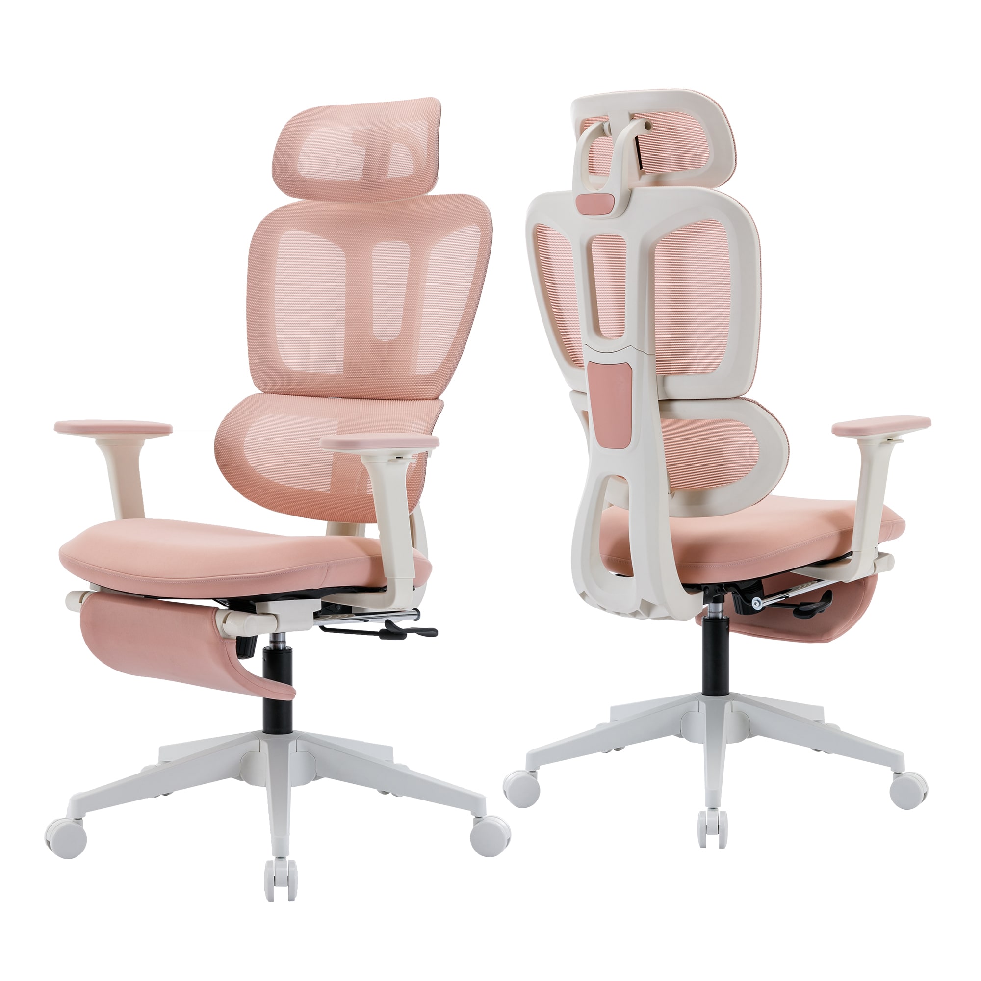 Multi-functional Ergonomic Mesh Office Chair With Adjustable Armrest,Footrest,Lumbar Support, 360° Silent Wheels,Headrest For Home & Office,Pink_voghion.com